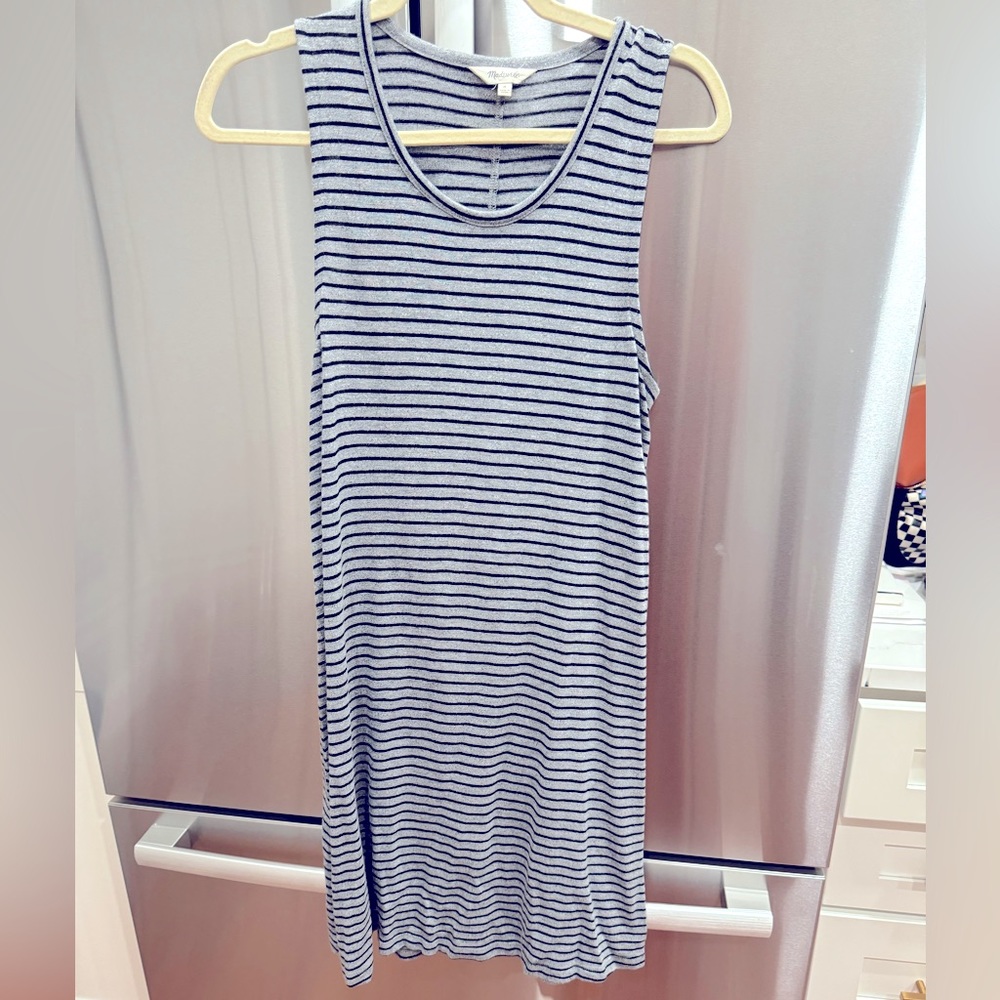 Madewell Highpoint Tank Dress Gray Black Stripe